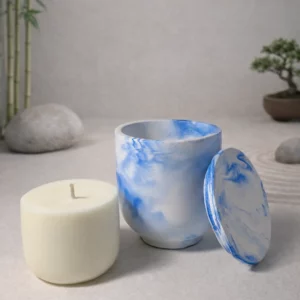 Pot en ciment de gypse bleu avec recharge de bougie – Lueur & Mousse