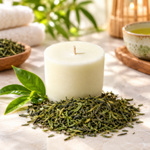 Bougie de recharge artisanale parfum thé vert, cire naturelle