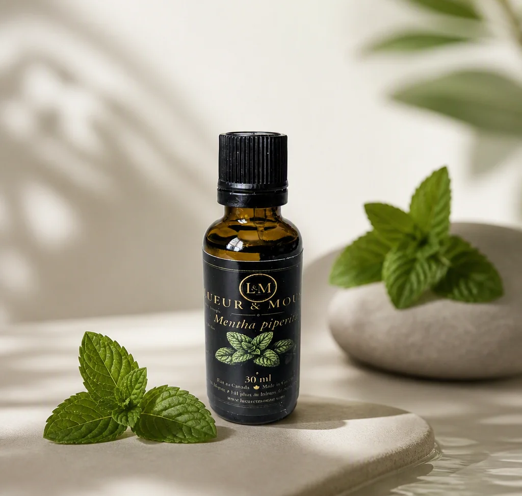 Huile essentielle de menthe poivrée, flacon avec compte-gouttes – Lueur & Mousse