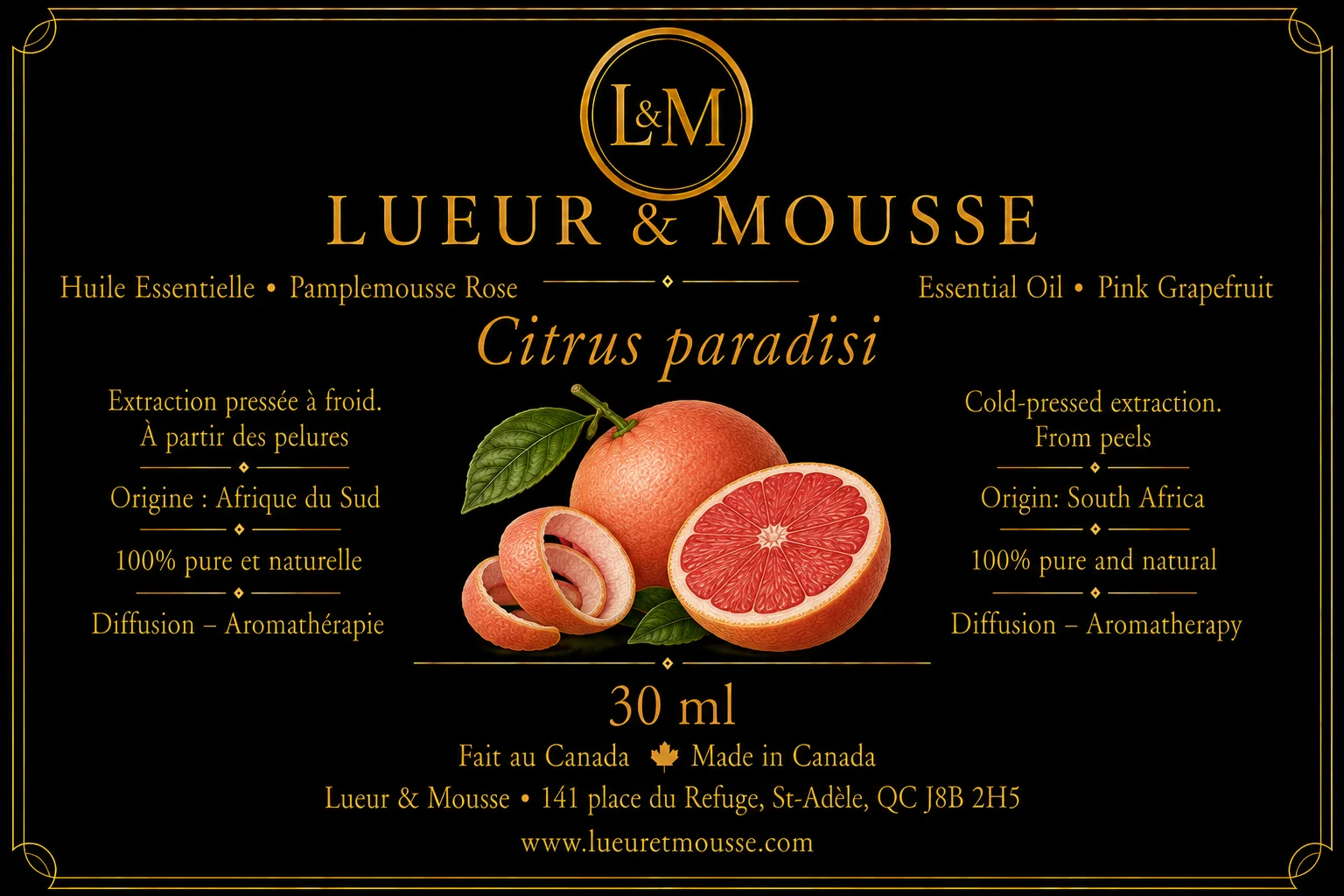Huile essentielle de pamplemousse rose bio – Lueur & Mousse