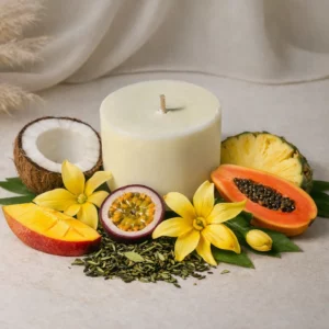 Bougie de recharge parfum lueur tropicale, vue produit – Lueur & Mousse