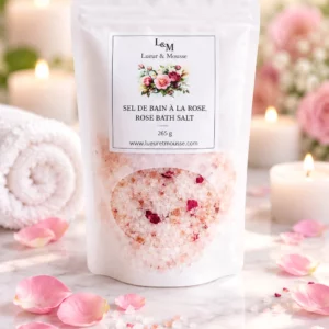 Sels de bain naturels à la rose – Lueur & Mousse