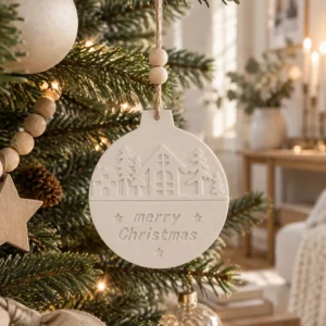 Galet aromatique boule de Noël en gypse avec perle en bois