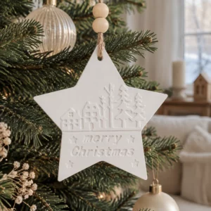Galet aromatique étoile de Noël en gypse avec perle en bois