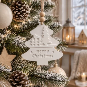 Galet aromatique sapin de Noël en gypse avec perle en bois