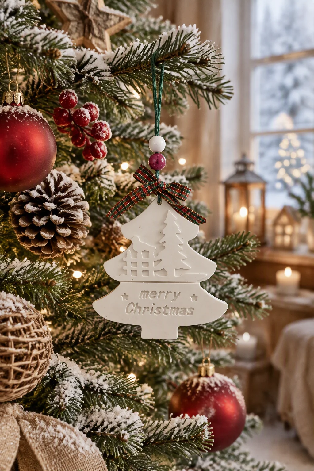 Galet aromatique sapin de Noël en gypse avec nœud